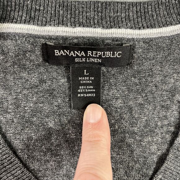 Banana Republic Sweater V Neck Silk Linen Grey Mens Size Large L Pullover - Picture 3 of 8